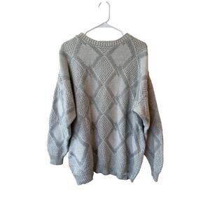 Private Club Vintage Long Sleeve Oversized Pullover Sweater Geometric Cream 2x